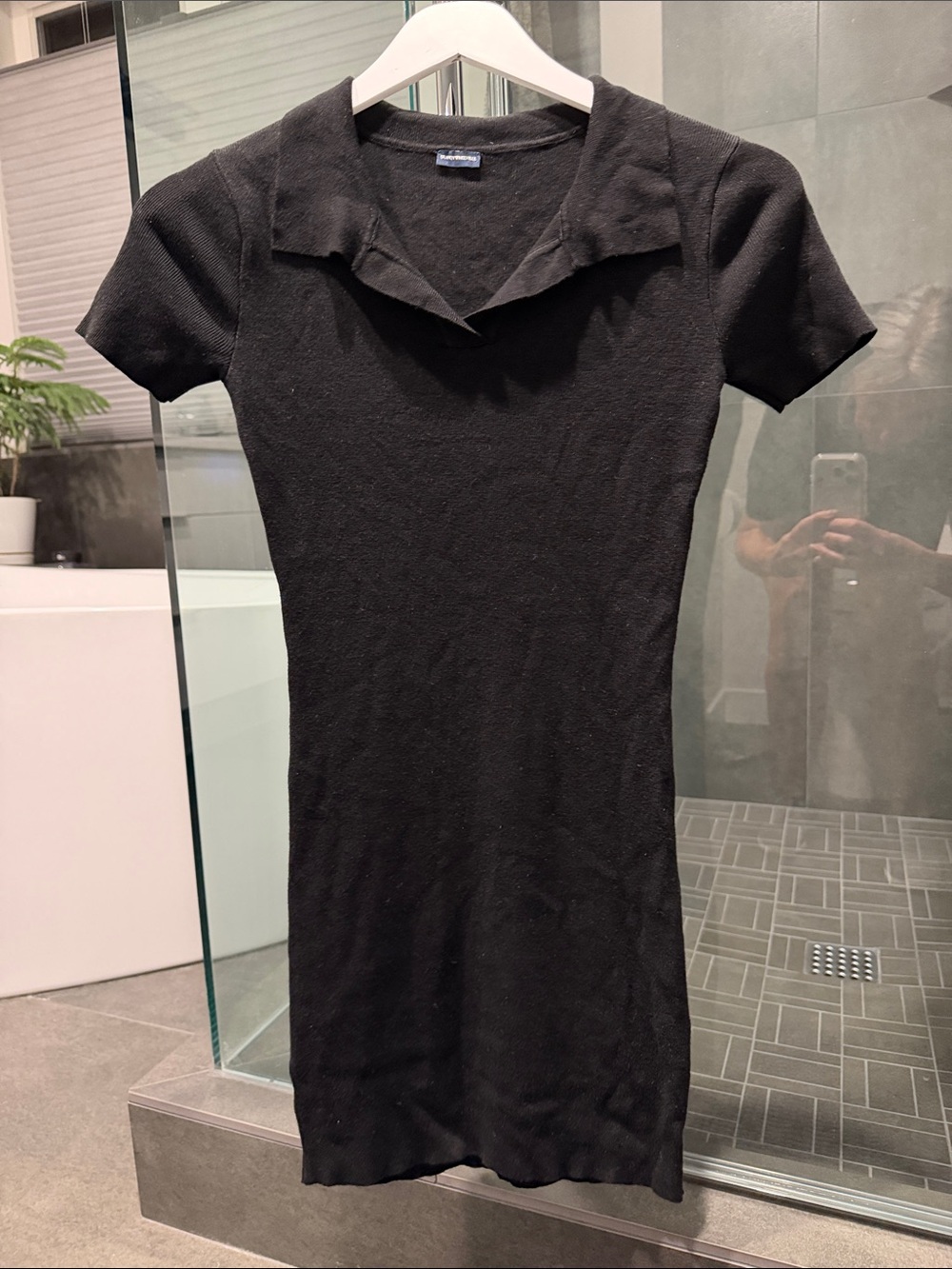 Brandy Melville Black Collared Knit Mini Dress EUC
